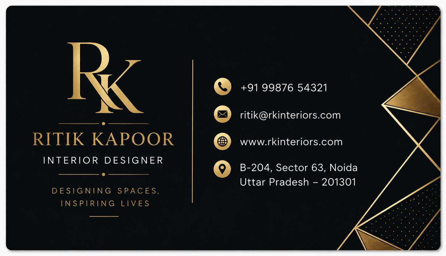 Luxury Interior Designer Visiting Card Design | Premium Black & Gold Business Card