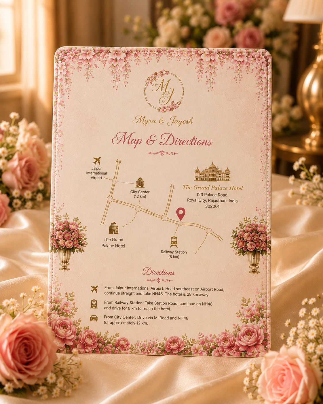 Luxury Wedding Map & Directions Card | Personalized Wedding Venue Location Guide