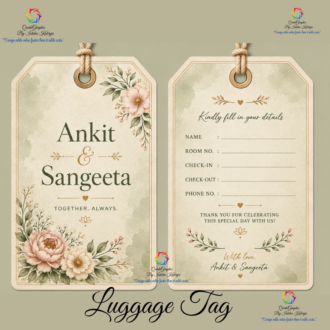 Luxury Wedding Luggage Tag Design | Floral Destination Wedding Tag | Digital Download