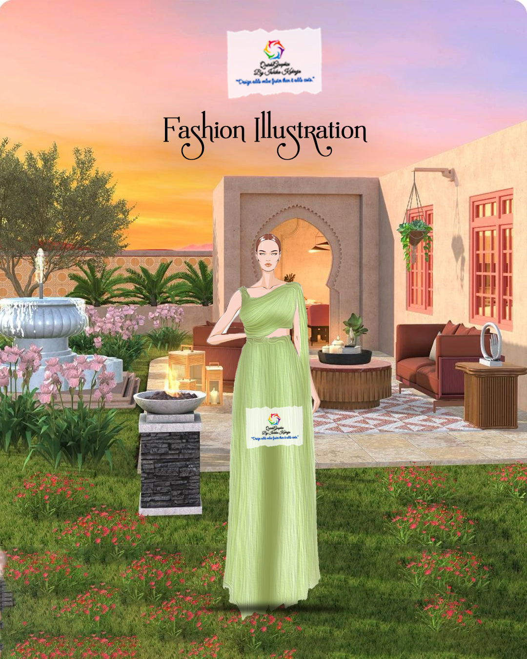 Elegant Resort Evening Gown Illustration