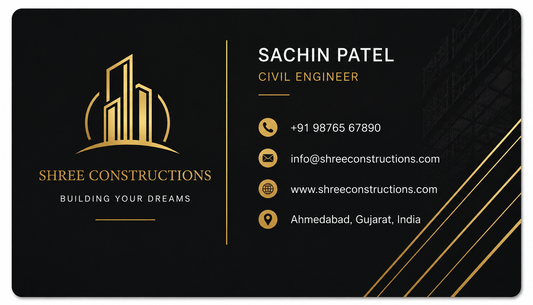 Luxury Construction & Civil Engineer Visiting Card Design | Premium Black Gold Business Card