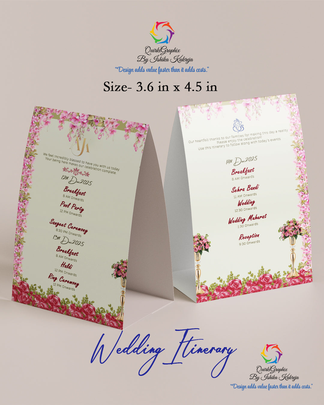 Personalized Wedding Itinerary Table Tent | Custom Wedding Schedule Card | Wedding Weekend Timeline | Table Tent Sign