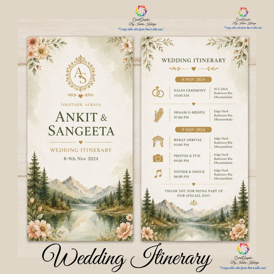 Luxury Wedding Itinerary Card | Floral Destination Wedding Timeline | Digital Download