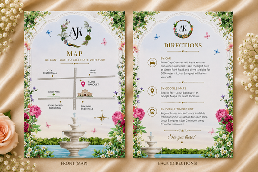 Wedding Map & Directions Card | Custom Wedding Venue Location Card | Personalized Wedding Guest Information Card