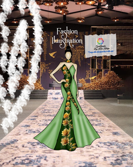 Floral Couture Evening Gown Illustration