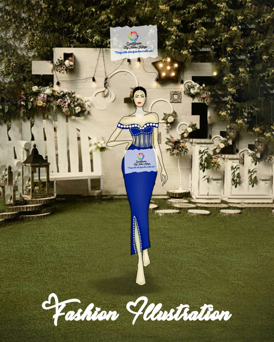 Elegant Off-Shoulder Evening Gown Fashion Illustration