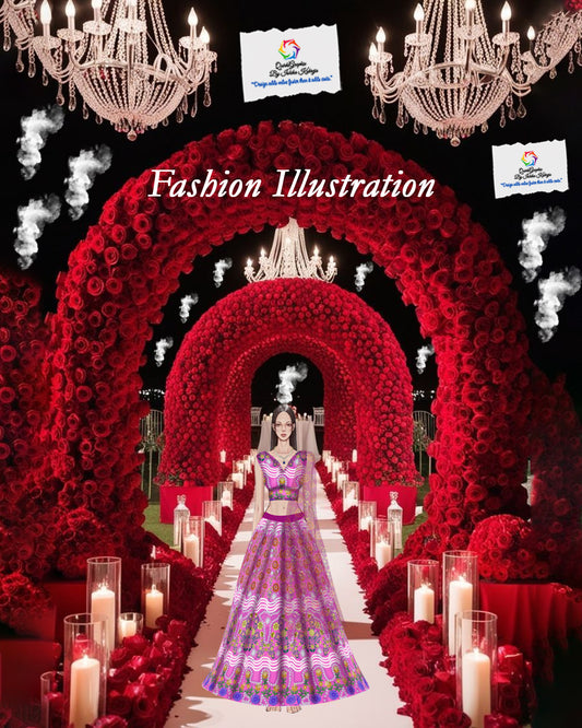 Royal Floral Lehenga Fashion Illustration