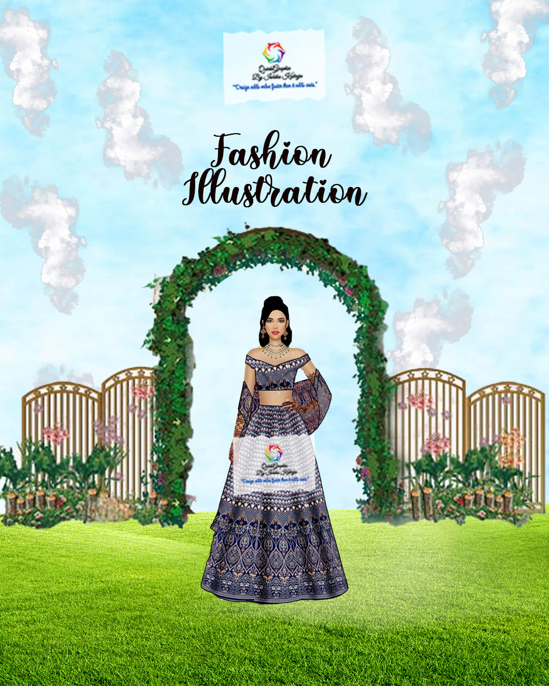 Royal Midnight Blue Lehenga Illustration