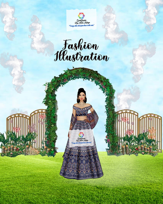 Royal Midnight Blue Lehenga Illustration