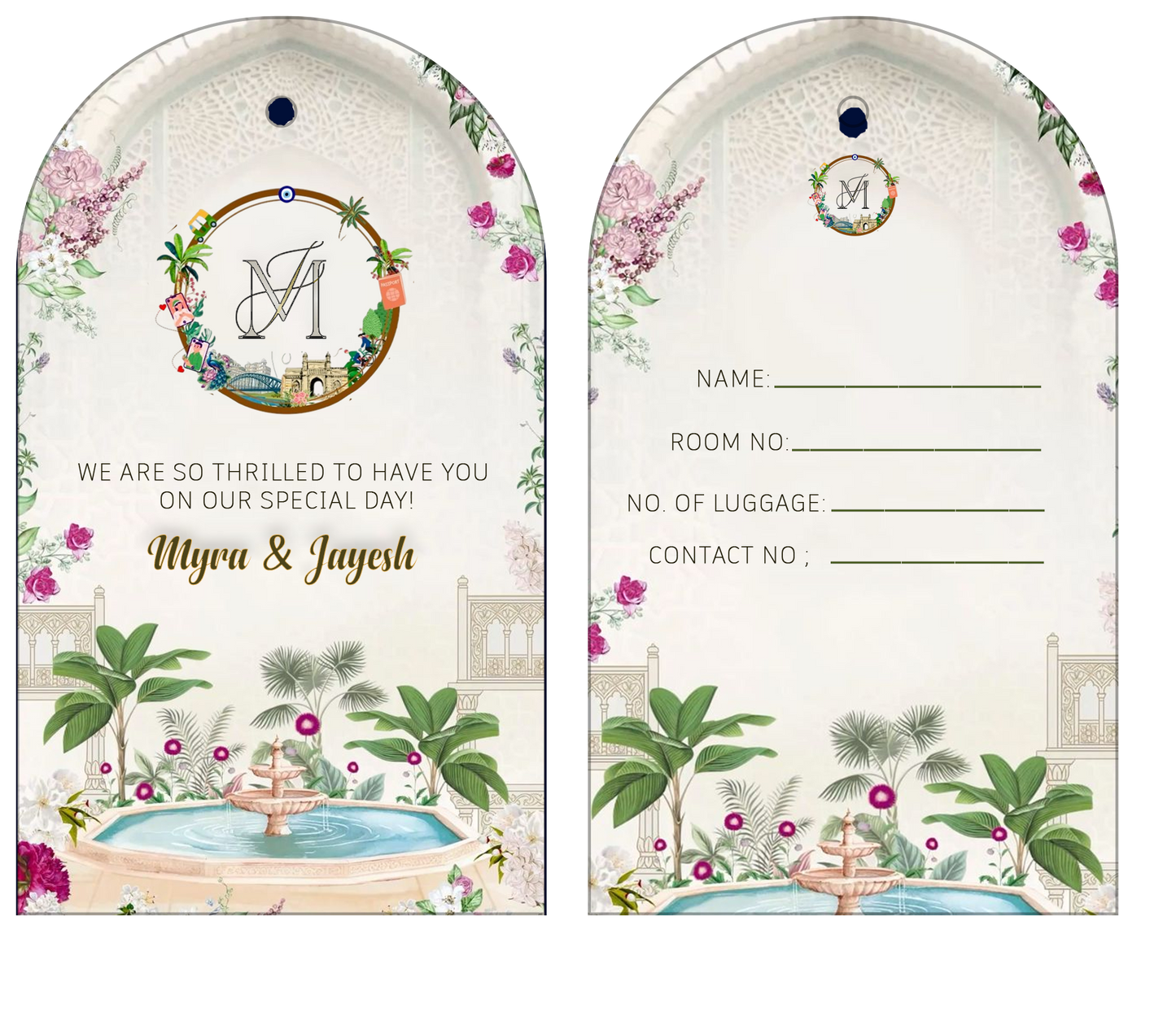 Floral Fountain Wedding Luggage Tag