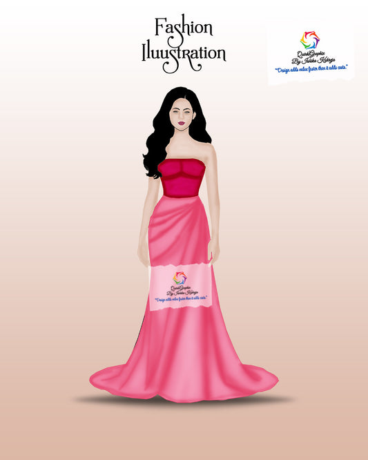Blush Elegance Evening Gown Fashion Illustration