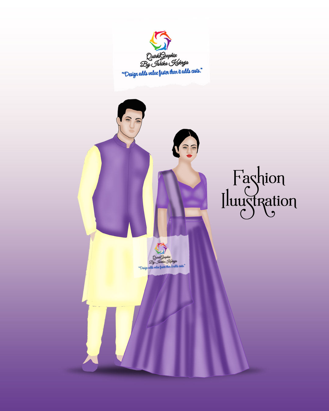 Custom Couple Fashion Illustration – Traditional Edition