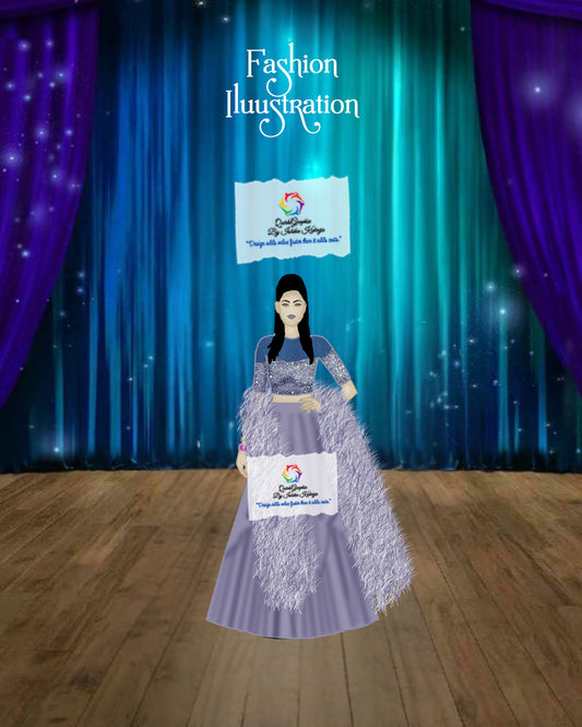 Silver Feather Couture Fashion Illustration → Premium Fashion Illustration