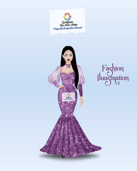 Royal Lavender Mermaid Gown Fashion Illustration