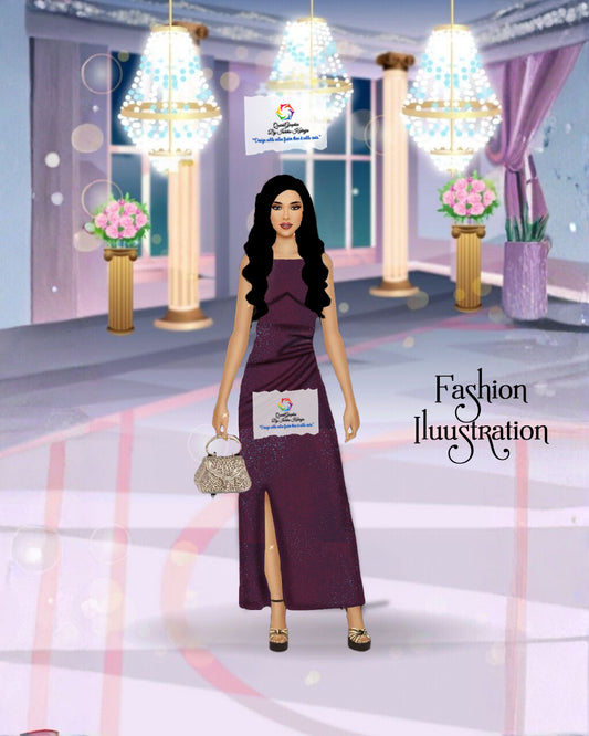 Elegant Wine Evening Gown Fashion Illustration