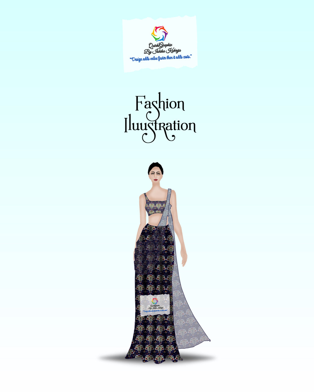 Royal Printed Saree Fashion Illustration