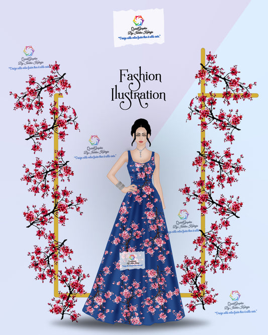 Cherry Blossom Evening Gown Fashion Illustration