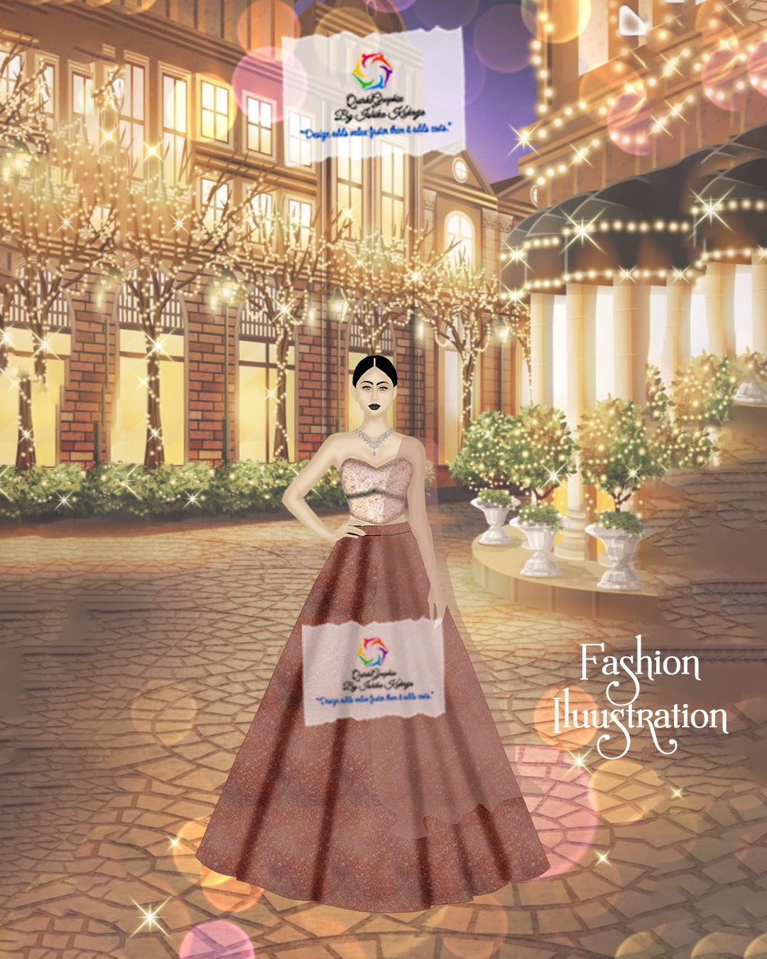 Rose Gold Evening Gown Fashion Illustration