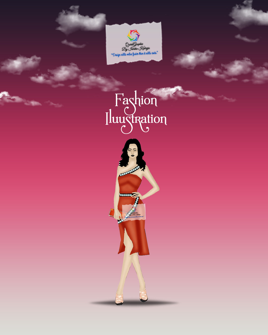 Scarlet Cocktail Dress Fashion Illustration