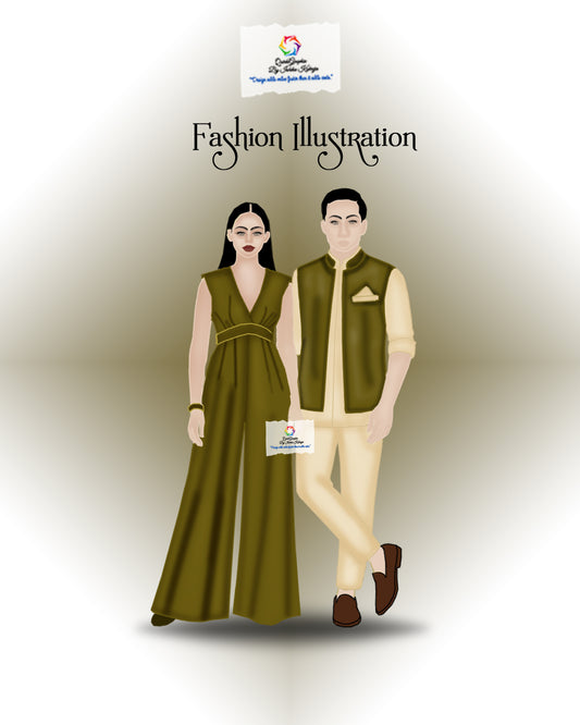 Olive Harmony Couple Fashion Illustration