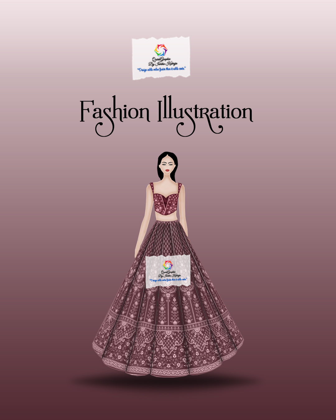 Royal Mauve Bridal Lehenga Fashion Illustration