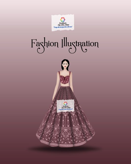 Royal Mauve Bridal Lehenga Fashion Illustration