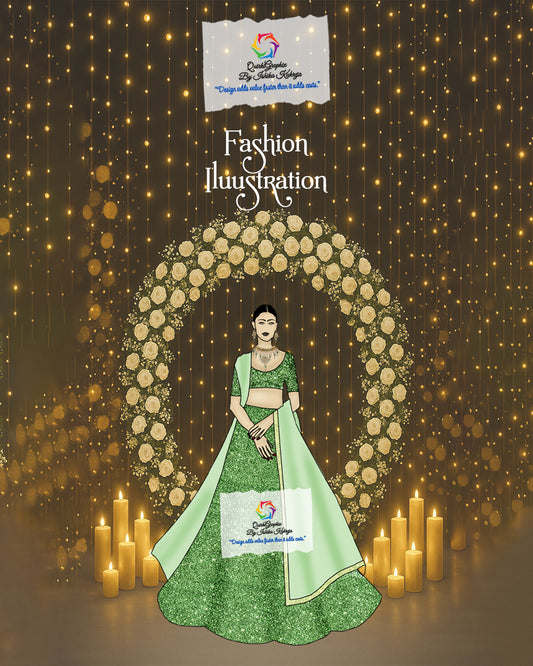 Emerald Bridal Lehenga Fashion Illustration