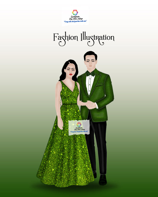 Emerald Evening Couple Fashion Illustration