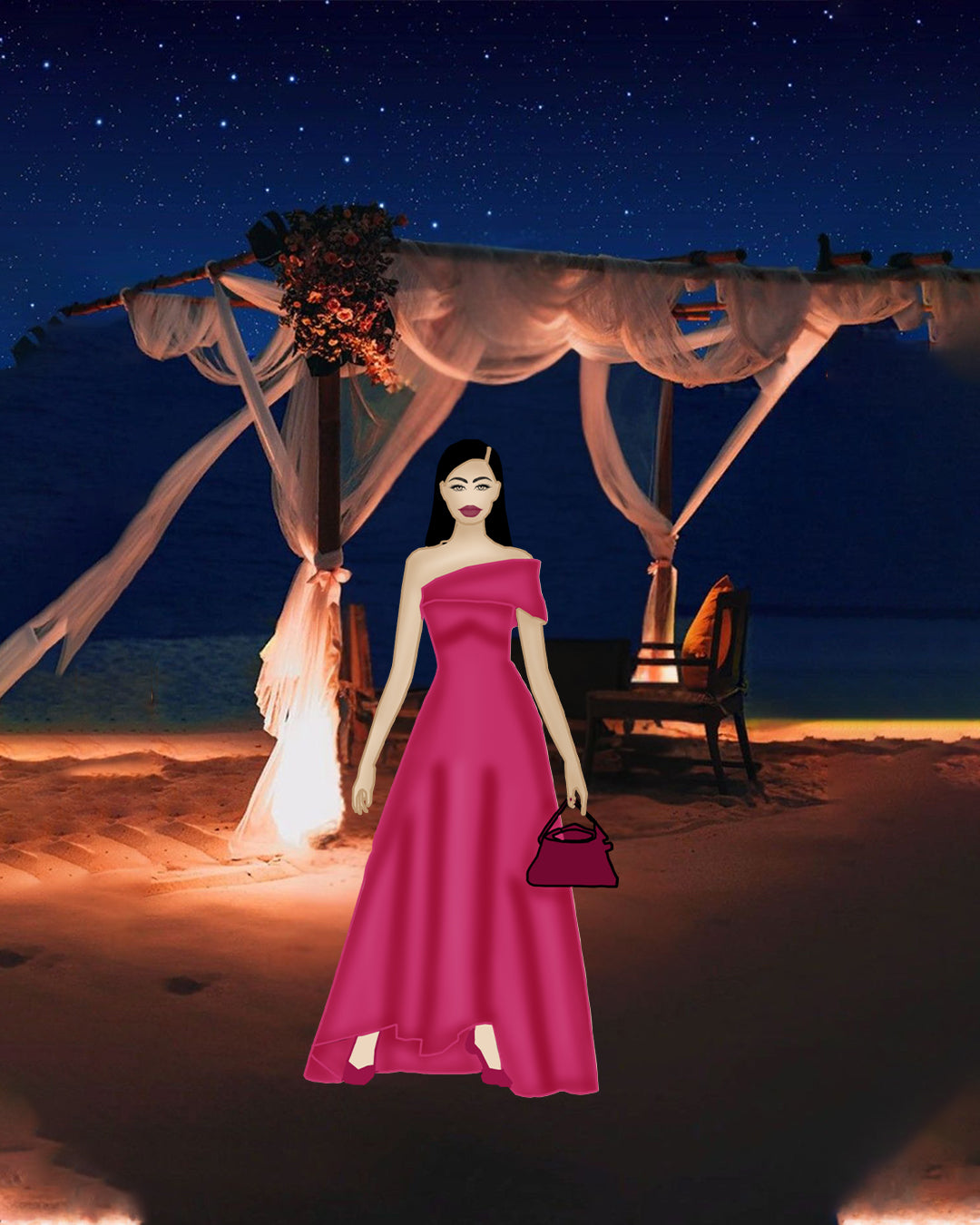 Elegant Evening Gown Fashion Illustration (2 Color Variations)