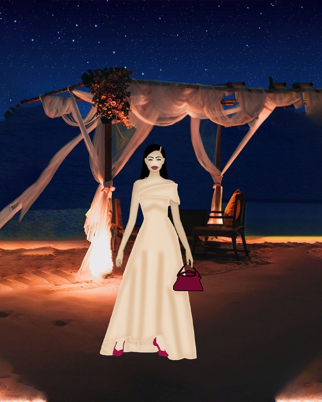 Elegant Evening Gown Fashion Illustration (2 Color Variations)