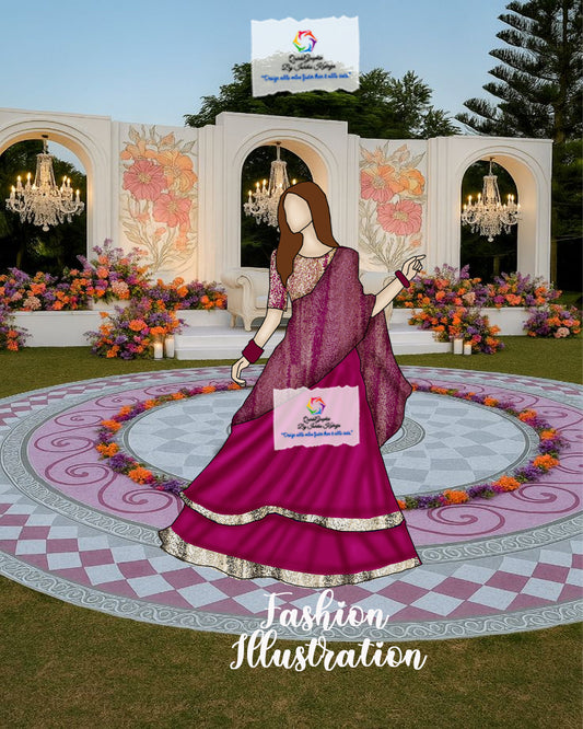 Royal Magenta Lehenga Fashion Illustration