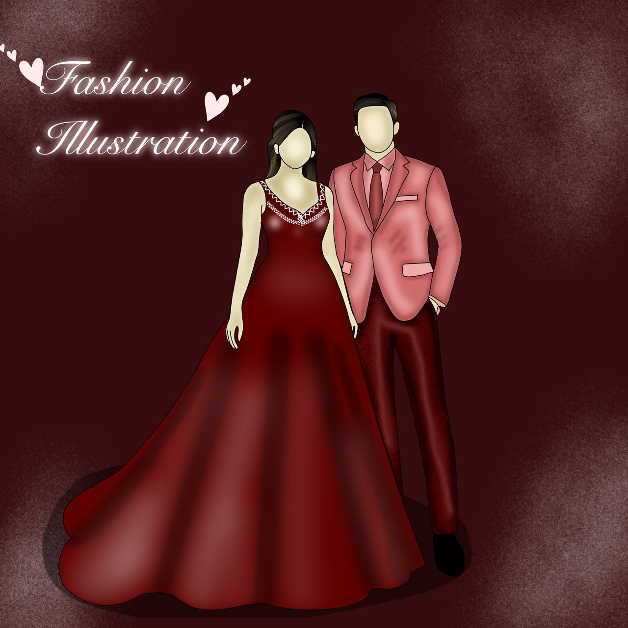 Crimson Elegance – Custom Couple Fashion Illustration