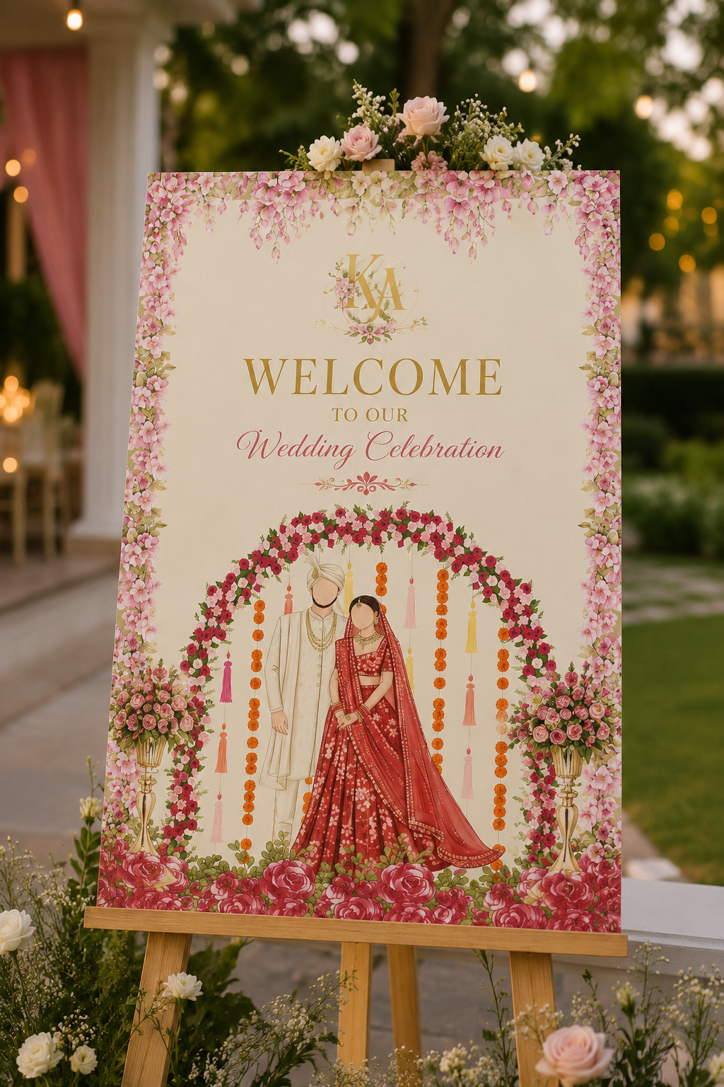Luxury Illustrated Wedding Welcome Board